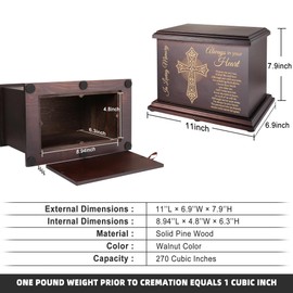 Cremation Memorial Urns for Human Ashes Adult Male Female, Wooden Box and Casket for Ashes Men Women Child, Large Burial Funeral Urns, Holds Up to 270 LBS
