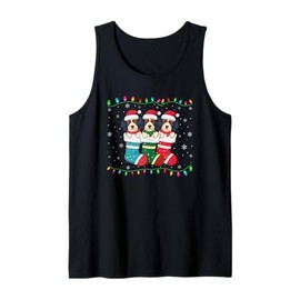 Xmas Tree Lights Funny Havanese Dog in Christmas Socks Tank Top