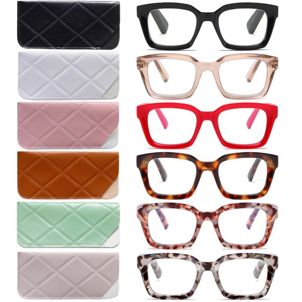 LOUOL 6 Pack Readers for Women Oprah Style Square Reading