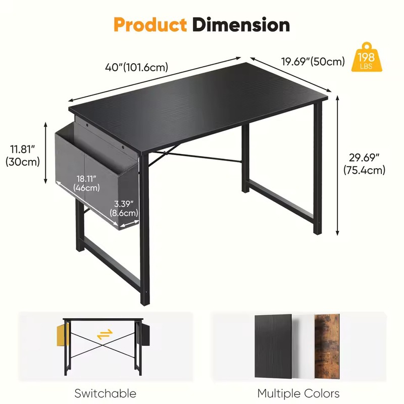 Computer Desk with Storage Bag, Metal Frame Study Table