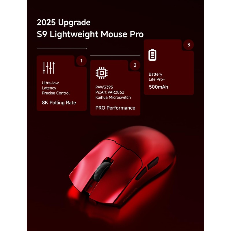 EWEADN S9 Pro Wireless Gaming Mouse, 59G Ergonomic Computer Mouse,
