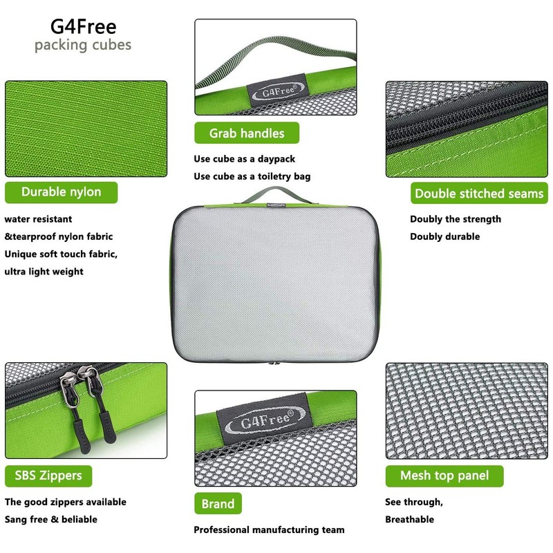 G4Free 3/6/7-Piece Packing Cubes Set, Suitcase Organiser, Foldable Bags for