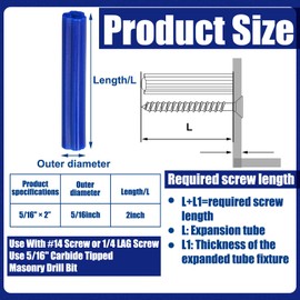 Lineshading 200 Pcs 5/16" Hole Screw Expanding Plastic Screw Anchors Blue Plastic Anchors Drywall Wall Expansion Pipe Bolt Expansion Tube for Hollow Walls Concrete Tile Cement Other Surface (2'')