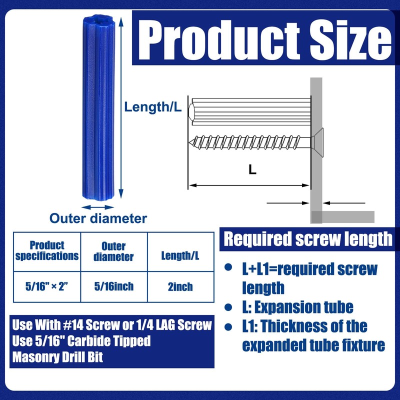 Lineshading 200 Pcs 5/16" Hole Screw Expanding Plastic Screw Anchors