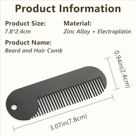 Mini peine portátil de metal fino para barba, ideal para cabello y barba más delgados, color negro