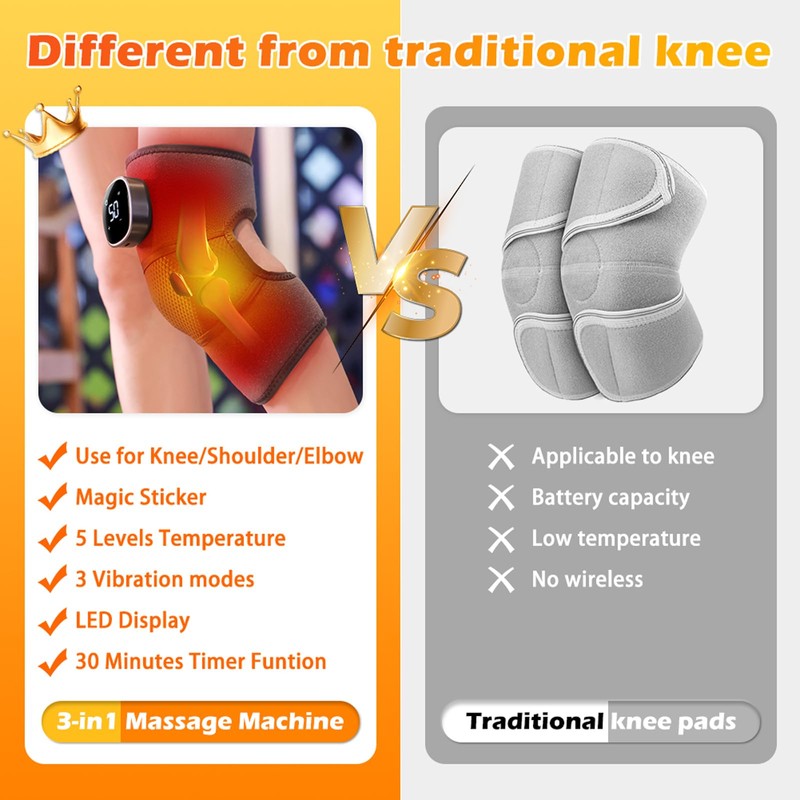 Heated Knee Massager, Rejuvaknee Advanced Knee Relief, Knee Brace Wrap