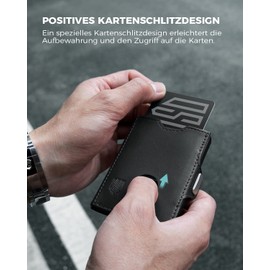 DODENSHA Airtag Mini Geldbörse mit Münzfach und RFID-Schutz I Portmonee mit Knöpfen für Herren I Slim Wallet I Karten Portemonnaie Klein | Kreditkartenetui für Herren | Schwarz