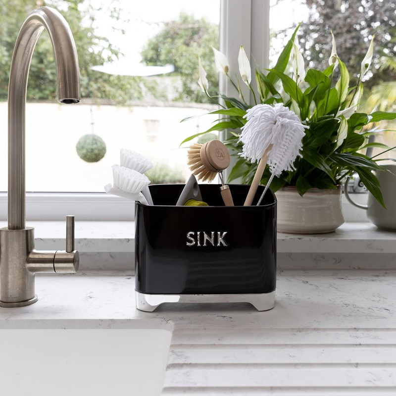 KitchenCraft Lovello LOVSINKBLK Retro Metal Kitchen Sink Tidy, 20 x