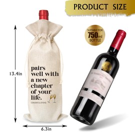 Tesedupoole New Chapter of Your Life Wine Gift Bag, Wine Bag Gifts for Colleague, Coworker, Friends, New Job, New House, Engagement, Retirement Gift, Cotton Linen Wine Gift Bag With Drawstring-20