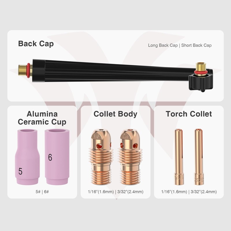 YESWELDER 8Pcs TIG Welding Torch Consumables Kit Collets Alumina Ceramic
