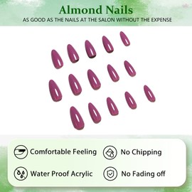 24pcs Fake Nails Matte Pure Color Medium Long Stiletto Almond Press on Nail False Tips Artificial Finger Manicure for Women and Girls (purple)