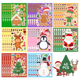 Christmas Stickers for Kids - 40 Sheets Stocking Stuffers & Christmas Party Favors Supplies Games Activities, Xmas DIY Craft Stickers Holiday Sticker for Crafts, Make a Face Sticker Xmas Gifts