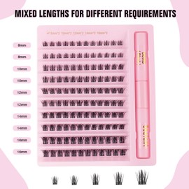 Sixstarhair Cluster Lashes Kit 120 Pcs Lashes Individual Cluster with Lash Bond and Seal Diy Lash Extenisons 8-16mm Natural Look Manga Volume Individual Lashes with Glue False Eyelashes Diy at Home