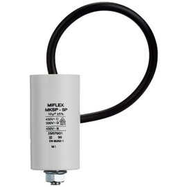 Miflex motor start-up capacitor 10 μF, 450 V, 35 mm x 65 mm, cable: M8