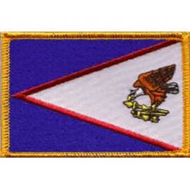 Country Flag Patches 3.50" x 2.25", International Embroidered Iron On or Sew On Flag Patch Emblems Over 100 Patch Options Available (American Samoa)