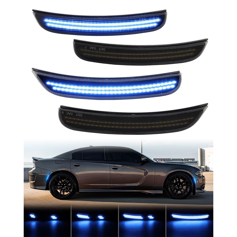 PWOBVZ Dynamic Blue LED Side Marker Light for Dodge Charger
