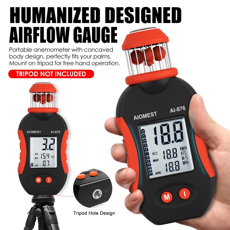 AIOMEST AI-876A Digital Cup Anemometer, Handheld Wind Speed Meter Measures
