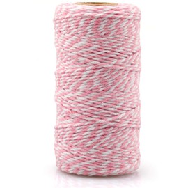 jijAcraft 100 m Cotton String Bakers Twine Craft Cord for DIY, Crafts, Gift Packaging, Christmas Decoration (Pink-White)