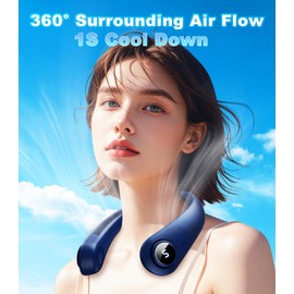BEYYON Portable Neck Fan-Hands Free Wearable with LED Display, 360° Cooling, Ultra-Quiet 5 Speeds, Twistable Neckbrace Design for Travel, Camping, Office, Personal neck fan rechargeable for Women/Men