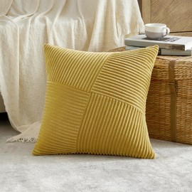 FDTERN Set of 2 Turmeric Boho Decorative Cushion Covers 45 x 45 cm with Diagonal Striped Pattern Soft Corduroy Cushion Cover Decorative Cushion Covers Sofa Cushion Decorative Cushion Decoration for
