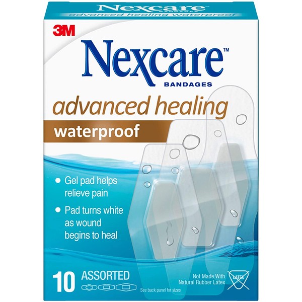Nexcare Waterproof Advanced Healing Hydrocolloid Bandages, Assorted 10 Piece