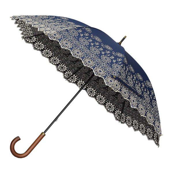 Genuine UMBRELLA WORKS Women's Parasol/Parasol Long Umbrella, 18.5 inches (47 cm), Short Hand Open Umbrella with Arabic Lace Embroidery, UV Black Coating: A luxurious gem with a beautiful total