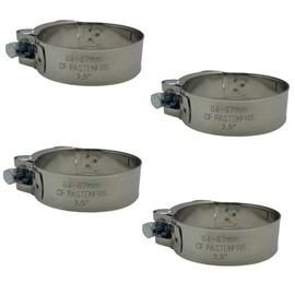 CF FASTENERS Exhaust & Hose Clamps (X4), 2.5 Inch (64-67mm), Slim-Line Strong Anti-Rust, Stainless Steel, Heavy Duty, Adjustable, Smooth Edge Hose clamp for Downpipe, Muffler, Intercooler, Intake.
