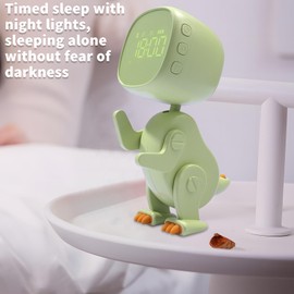 WATSAVPUP Kids Dinosaur Alarm Clock for Boys and Girls Bedroom LED Cute Bedside Clock with Digital Display Children's Sleep Trainer Ok to Wake Light and Night Light for Kids(Green)