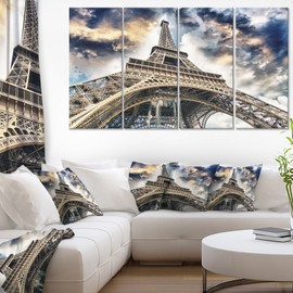 Designart The Paris Eiffel Tower View from Ground-Cityscape Canvas print-48x28 4 Piece-PT10126-271, 28'' H x 48'' W x 1'' D 4P