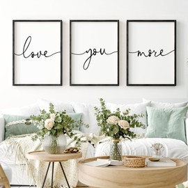 Heiple Love You More Sign Set of 3 Framed Above Bed Wall Decor Farmhouse Bedroom Decor Wood Wall Art Rustic Master Bedroom Essentials Home Wall Decoration (Black, 11”x14”)