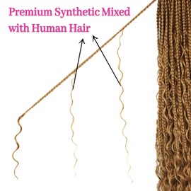 Boho Crochet Braids Human Hair Mixed 9 Packs 14 Inch Crochet Boho Box Briads With Human Hair Curls Goddess Box Braids Crochet Braiding Hair Extensions (14Inch, 27#)