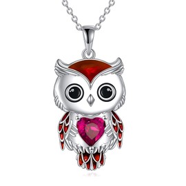 Owl Necklace Jewellery Gifts for Women Sterling Silver Birthstone Owl Pendant Necklace Christmas Jewellery for Women (07-July)
