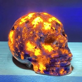 Natural Yooperlite Skull Carved Fluorescent Sodalite Quartz Crystal Healing Gift