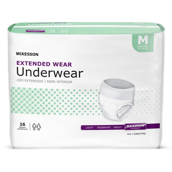 McKesson Extended Wear Underwear, Incontinence, Maximum Absorbency, Medium, 64 Count