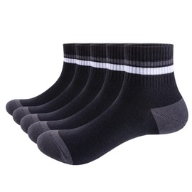 YUEDGE Mens Black Ankle Socks Lightweight Breathable Cotton Low Cut Quarter Crew Socks For Men 9-11, 5 Pairs