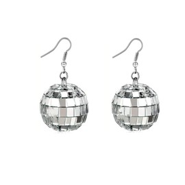 Disco Ball Earrings - Silver Mirror Ball Earrings for Women - 60's or 70's Dance Party Costume Accessories