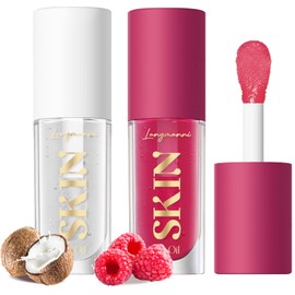 Aceite Hidratante para Labios  Lip Oil Gloss, Non-Sticky Fruit Flavored, 2-Pack (Raspberry  Coconut)                                                  