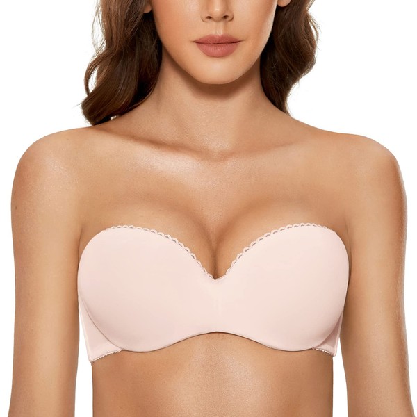 Dobreva Women's Strapless Push-Up Bra with Underwire, Bandeau Bras, Rose