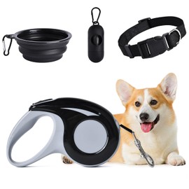 TC TINICOO Correa Retractilar para Perro,5M Correa Ajustable Nylon Perros con Cuenco Plegable, Collares, Bolsas de Basura, Correa Perro Retractil para Perros Pequeños, Medianos y Grandes.