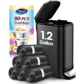 1.2 Gallon 80 Counts Small Trash Bags Garbage Bags, Bathroom Trash Can Bin Liners, Small Plastic Bags for home office kitchen, fit 5-6 Liter, 0.8-1.6 and 1-1.5 Gal, Black