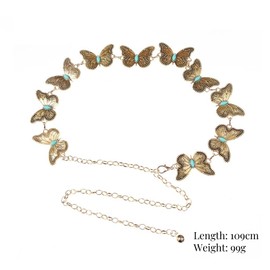 VueLux Women's Fashion Waist Belt Metal Chain Belt Adjustable Waist Chain Slim Hip Chain for Jeans Dresses, Golden Butterfly