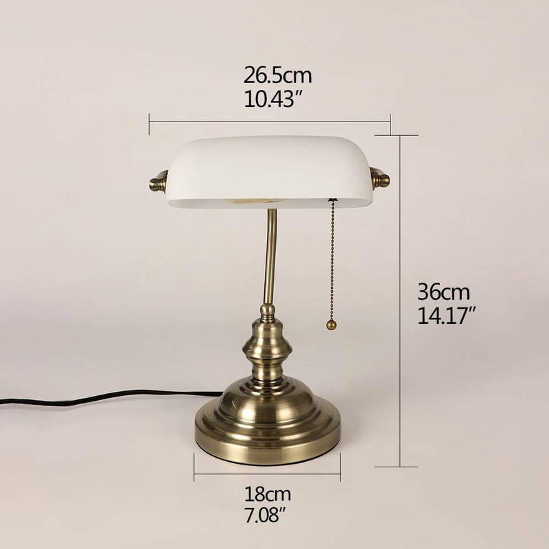 Newrays Glass Bankers Desk Lamp with Pull Chain Switch Plug