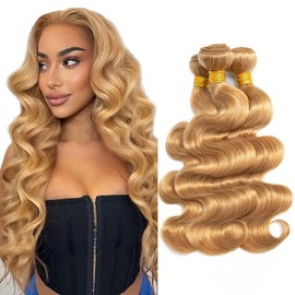 Color #27 Bundle Honey Blonde Body Wave Human Hair Bundles Peruvian Color #27 Bundles Human Hair Weave 14 14 14 Inch Honey Blonde Body Wave Bundle