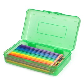 Tamaki 1 Pack Plastic Pencil Box Large Capacity Pencil Boxes Clear Boxes with Snap-tight Lid Stackable Design and Stylish Office Supplies Storage Organizer Box, Green