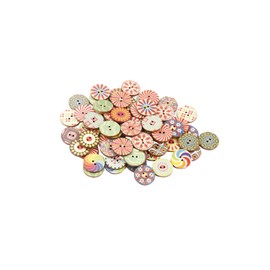 Luckious 100PCS Wooden Buttons for Sewing Crafting - Assorted Vintage Round Knitting Buttons with a Mix of Wooden Flower Designs! (20MM, Multicolored)