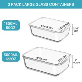 Vtopmart 3.6L+1.5L Large Glass Food Storage Container with Secure Locking Lid – Ideal for Storing Food, Vegetables, Fruits, Baking Casseroles, Roasting Chicken, Thanksgiving Meals & More – BPA-Free