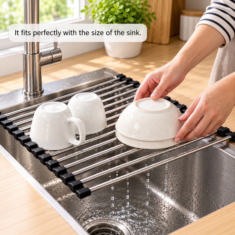 Stainless Steel Dish Drying Rack for Kitchen Sink – Drainage