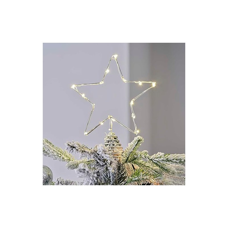 Ginger Ray Silver Star Christmas Tree Topper with Lights 25cm