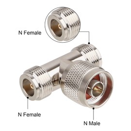 2-Pack N Male to N Female RF Coaxial Adapter, T-Shape 3-Way Splitter Connector for Antenna and Signal Distribution Applications