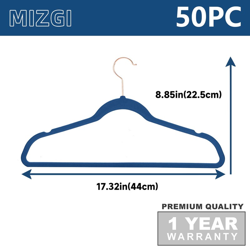 MIZGI Premium Velvet Hangers (50 Pack) Heavy Duty - Non